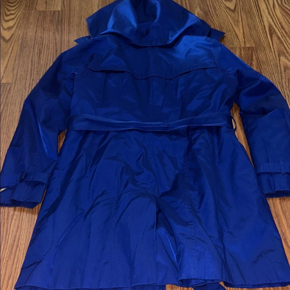 Michael Kors Blue Belted Hood Lined Trench‎ All Weather Gold Buttons Women’s Med
